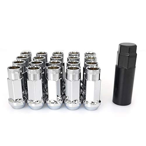 Image of Chrome Lug Nuts M12x1.5 Open End Wheel Nuts,Taper Acorn Seat, Forged Locknut Racing Nut 20 Set 2 Pieces Total 22 Pieces and 1 Nut Socket Key (Silver M12 x P1.5)