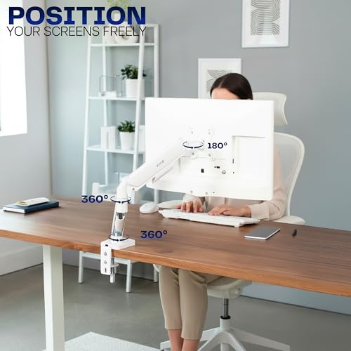 Image of VIVO Single Monitor Stand, Fully Adjustable Arm for 17 to 32 inch Screen, Mechanical Articulating Desk Mount, Gaming and Office Setups, VESA 75x75, 100x100, Max 19.8 lbs, Classic, White, STAND-V001OW
