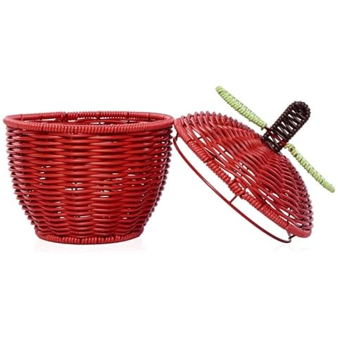 Dora Bridal Fruit Bowl Fruit Basket for Kitchen Counter, Red Decorative Bowl Stand for Home Decor, Fruit and Vegetable Holder Organizer Rattan Metal Wire Storage Basket for Kitchen Countertops Cover