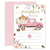 Whaline Fall Baby Shower Invitations 25 Sets Pink Autumn Pumpkin Floral Truck Invitation Cards with Envelopes Stickers Watercolor Blank Invites for Wedding Thanksgiving Harvest, 5 x 7 Inch