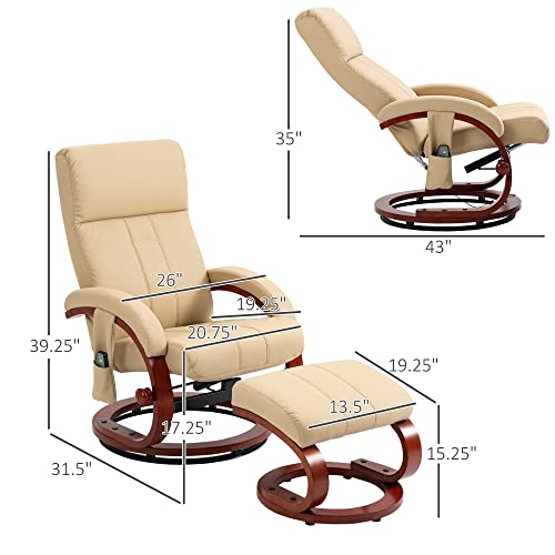 Homcom Recliner Chair With Ottoman, Electric Faux Leather Recliner With 10 Vibration Points And 5 Massage Mode, Reclining Chair With Remote Control, Swivel Wood Base And Side Pocket, Beige #TOP2