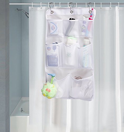 Kimbora Mesh Shower Organizer Hanging Bathroom Caddy 8 Pockets Hang Curtain Rod With 3 Rings #TOP5