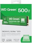 Western Digital 500Go WD Green SN3000 SSD interne NVMe - disque SSD - PCIe Gen4, M.2 2280, jusqu'à 5 000 Mo/s - WDS500G4G0E