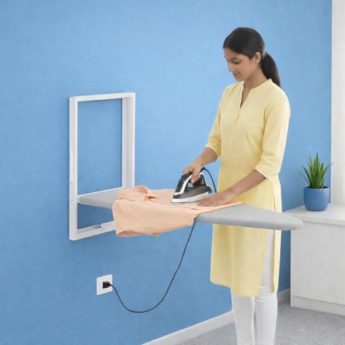 Image of JAIMINI Home Wall Mount Ironing Table /Board | Space-Saving & Foldable Mechanism | White | DIY Assembly | Easy-Release Lever, Removable Cotton Cover & Mounting Hardware