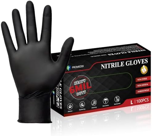 PROMEDIX P Heavy Duty Nitrile Gloves,6mil-100 Count,Black Disposable Cooking Gloves,Latex Free,Powder Free