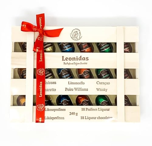 Leonidas Belgian Chocolate Liquors 18 Piece Assortment | Dark Chocolate Liqueur Pralines Filled with Whisky Amaretto Cointreau Limoncello & More | Pure Cocoa Butter | Gift Box