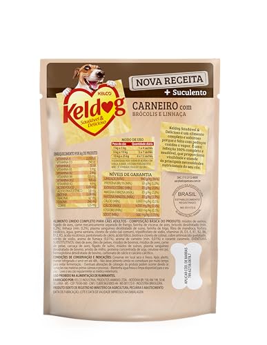 Pack de Ração Úmida Cães Keldog Sachê Carneiro, Brócolis e Linhaça - 20 unidades 100g