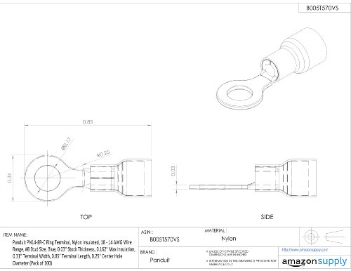 Panduit PN14-8R-C Ring Terminal, Nylon Insulated, 18 - 14 AWG, #8 Stud Size, Blue (100-Pack) - Thumbnail 5