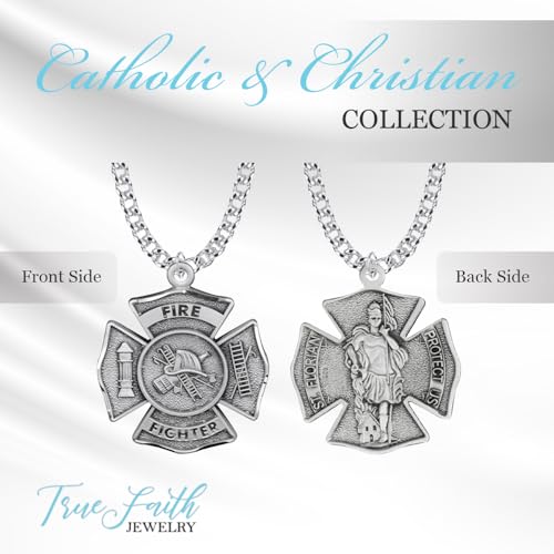 True Faith Jewelry Sterling Silver St Florian Fire Fighter Shield Medal Patron Saint Pendant Necklace, 1 Inch3