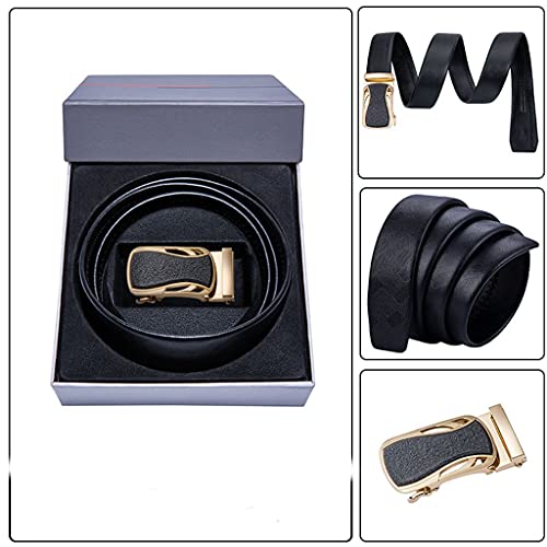 Belts for Men Elegant Gold Buckle Genuine Leather Belts Businss Party Gift Box Set Waist Strap (Color : A Size : 150cm) (A 140)2
