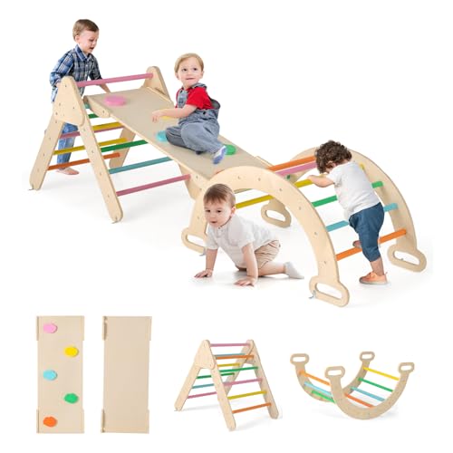 GOPLUS 7 en 1 Triángulo de Escalada para Niños de 1 Año, Montessori Escalador con Tobogán Rampa Arco, Juguetes de Escalada de Madera, Slide Aprendizaje para Guardería Casa, Carga 50 kg (Multicolor) GOPLUS 7 en 1 Triángulo de Escalada para Niños de 1 Año, Montessori Escalador con Tobogán Rampa Arco, Juguetes de Escalada de Madera, Slide Aprendizaje para Guardería Casa, Carga 50 kg (Multicolor)