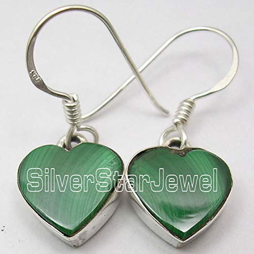 925 Silver Green Heart Cab Malachite Earrings 1.1" Bijoux Second Christmas Day Hot Deals2