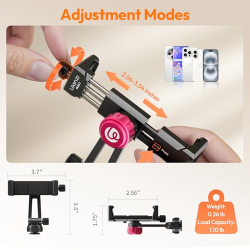 Image of ULANZI MA61 Metal Phone Tripod Mount with Cold Shoe, 360 Adjustable Hot Shoe Camera Phone Mount for iPhone 17 16 15 14 Pro Max, Samsung, Aluminum Alloy Clamp for Vlogging, Live Streaming, Video