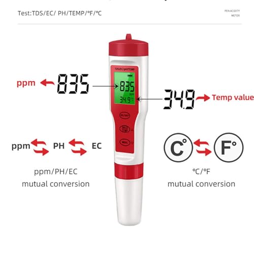 Testeur de pH de l'eau numérique avec compteur de température EC - 6