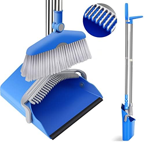 Masthome Broom and Dustpan Set, Long Handled Dustpan and Brush Sets, Household Dust Pan & Sweeping Brush Combo with 126cm Handle for Indoor Kitchen Office Lobby Sweeping