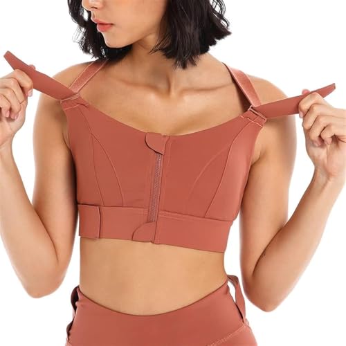 Image of Women's High Impact Sports Bra with Zip Front High Support Wireless Adjustable Plus Size for Large Breasts
