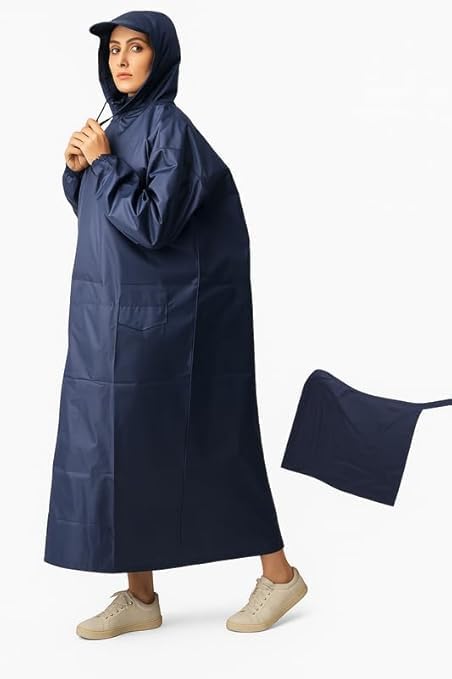 vellon Unisex Full Body Raincoat with Hood & Pouch | Waterproof Poncho for Bike & Travel Medium Size-picture-3
