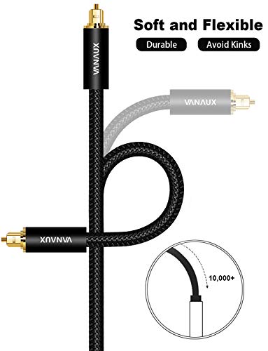 Digital Optical Audio Cable 6.6Ft,Vanaux S/Pdif Toslink Cable 24K Gold-Plated Fiber Optic Cord Compatible With Sound Bar/Television/Blu-Ray Players/Set Top Box/Projector/Decoder/Home Theater & More #TOP3