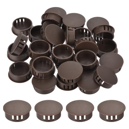 Image of MECCANIXITY 64PCS 30mm(1 3 /16 inch) Brown Plastic Hole Plugs, Flush Type Panel Hole Plugs Insert End Caps for Locking Hole Tubes Furniture Cabinet