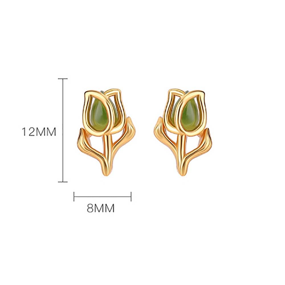 WBDWWTD Zierliche Rosen-Ohrstecker, grüne Jade-Ohrringe, Sterlingsilber für Frauen, Jade-Liebesschmuck, Gold