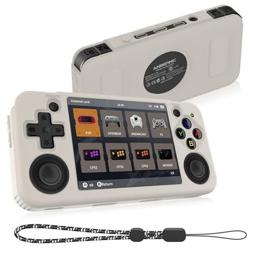 Compatible with RG35XX H Retro Handheld Game Console, Soft Silicone Protective Case for RG35XX H with Lanyard - White