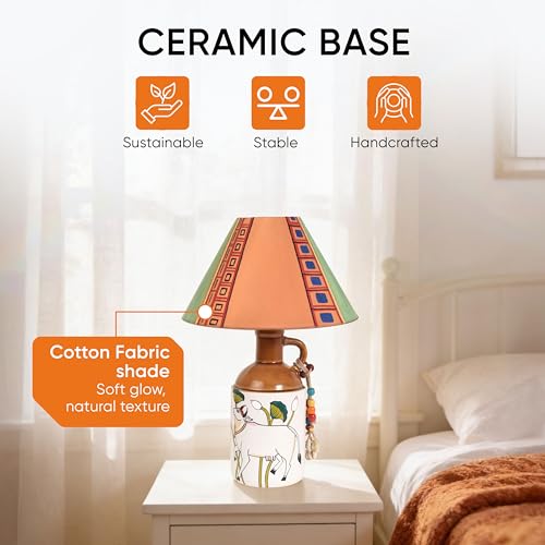 Image of Aakriti Art Creations Bazaar Soul Handcrafted Pichhwai Lamp for Living Room Decoration | Lamp for Living Room Decoration | Aesthetic Home Decor | Indian Handicraft | Housewarming Gift Showpiece