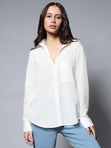 Image of High Star Women's Classic Oversized Spread Collar Long Sleeves Cotton Casual Shirt