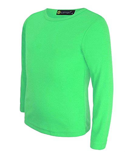 LOTMART Llanura De Niños Top Básico Manga Larga niña Camiseta NIÑO Redondo Uniforme Camiseta y Gratis Regalo Promocional Pluma con Cada Paquete - Verde, 13-14 Años Cover
