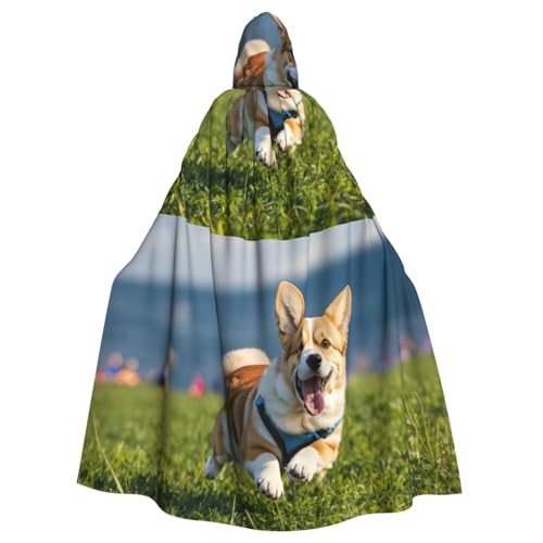 LIXLZH Cute Corgi Print Hooded Cloak Universal Adult Cape Witch Costume Halloween Costumes Carnival Cloak
