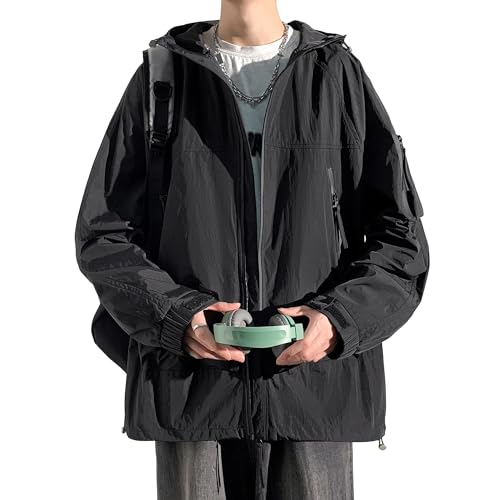 マウンテンパーカー メンズ 撥水 ソフトシェル ナイロンジャケット 防風 アウター 防寒 ウインドブレーカー フーデッド ブルゾン ジャンパー ジップアップ アノラック アウトドア 軽量 上着 秋 冬 春