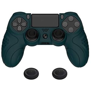 PlayVital Hülle für ps4 Controller,Case Zubehör Anti-Rutsche Schutzhülle Hülle ergonomische Griffe Skin,2 Stück Stick Kappen für Playstation 4 Slim Pro Controller(Guardian Edition,Renngrün)