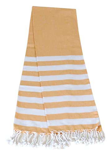 Atout Ciel Serviette de Plage, fouta rayée avec Franges 90 x 180 cm, Moutarde