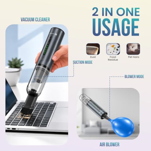 Image of Portronics MopCop X, 2-in-1 Cordless Handheld Vacuum Cleaner & Air Blower, 19000Pa Powerful Suction, 87000 RPM BLDC Motor, 3 * 2000 mAh Batteries, Type-C Rechargeable, 3 Speed Modes, Car & Home use