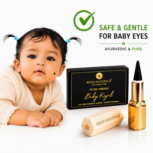 Image of REEN NATURALS Baby Kajal Stick | 100% Natural Ayurvedic & Herbal Kajal | Traditional Lamp Black Method | Gentle & Chemical-Free | Eye Kajal for Kids | Eyeliner & Eyebrow