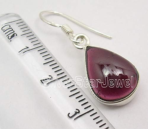 Handmade Jewelry 925 Solid Silver Garnet Earrings 1.3" - Image 3