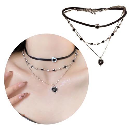 Collar de cordón negro con dije de corazón metálico para superponer capas 2