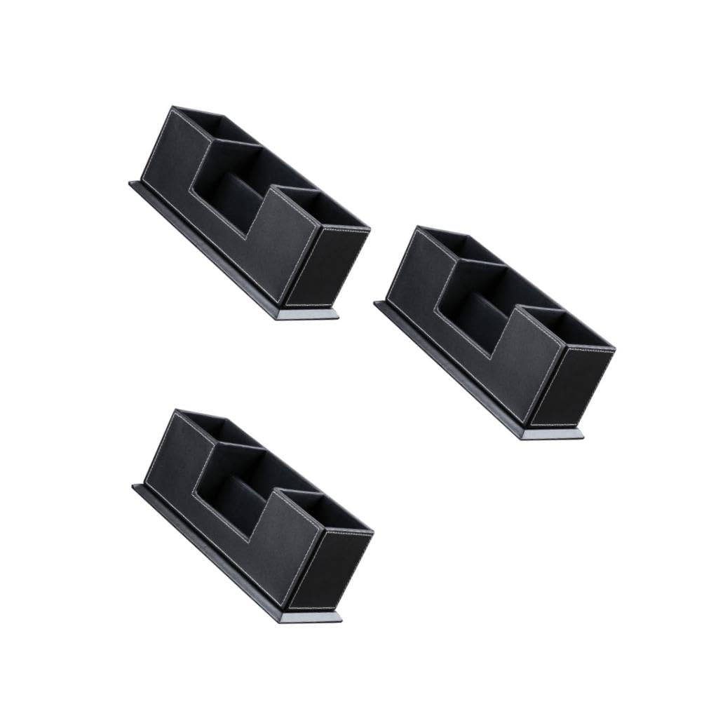 Angoily 3 Stück Multifunktionaler Leder Stiftehalter mit Fächern Eleganter Schreibtisch Organizer für Schreibwaren Handy Fernbedienungen und Schwarz