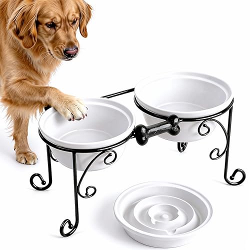 BestVida Erhöhter Haustierständer, Wasser-/Futternapfhalter, Futterbar, Futterstation für mittelgroße und große Hunde, Doppelnapfständer, Hundebar