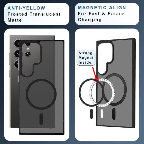 Image of CEDO Magnetic Cover for Samsung Galaxy S24 Ultra | Compatible with MagSafe Wireless Charging | Matte Black Case Designed with Magnetic Lock Shockproof Edge Protection Backcover (Translucent Black)