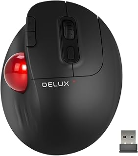 DeLUX Wireless Trackball Mouse, Easy Thumb Control, Precision and Smooth Tracking, Ergonomic Comfort Design, 2400 DPI, USB Receiver and Bluetooth 5.0, for PC/Mac/Laptop (MT1-Black)