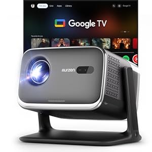 Aurzen Boom Mini 4-in-1 Smart Beamer mit Google TV, 4K Unterstützt Heimkino & Outdoor Projektor, 20W DoIby Audio, 500 ANSI Projector, ToF Autofokus & Trapezkorrektur, WLAN/Bluetooth/Handy (Schwarz)