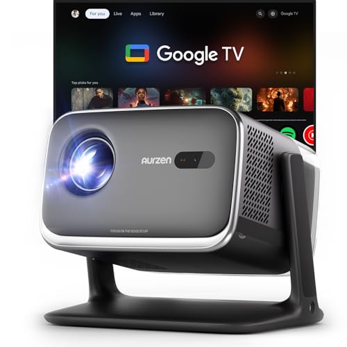 Aurzen Boom Mini 4-in-1 Smart Beamer mit Google TV, 4K Unterst&uuml;tzt Heimkino & Outdoor Projektor, 20W DoIby Audio, 500 ANSI Projector, ToF Autofokus & Trapezkorrektur, WLAN/Bluetooth/Handy (Schwarz)