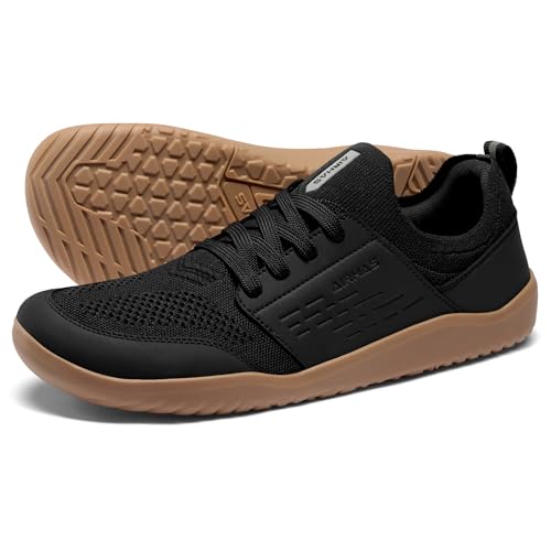 AIRHAS Mens Barefoot Shoes with Wide Toe Box Gym Workout Sneakers for Men Zero Drop Walking Shoes(Black/Gum,11.0)