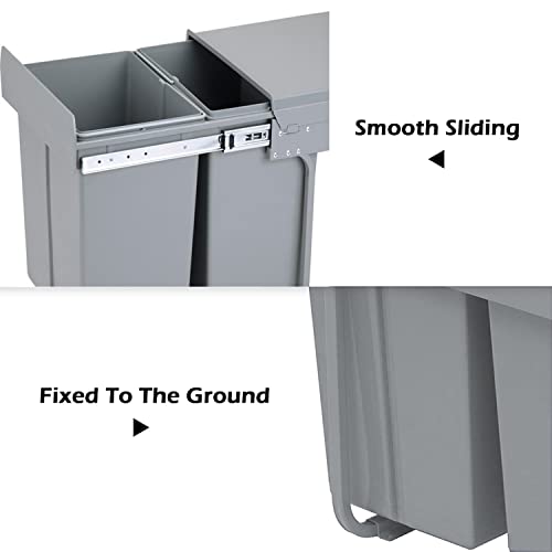 ybaymy Pull Out Kitchen Waste Bin Under Cabinet 20L + 20L Recycling Kitchen Cabinet Trash Can with Lid and Handle Waste Containers with Double Sliding Trash Can Rubbish Garbage Sorting Gray - Image 3