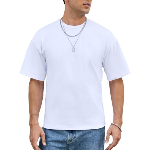 Men's Heavyweight T-Shirt 11 Oz Cotton Crew Neck Tee - Loose Fit Short Sleeve Casual Shirt for Men Classic Plain Solid Tops