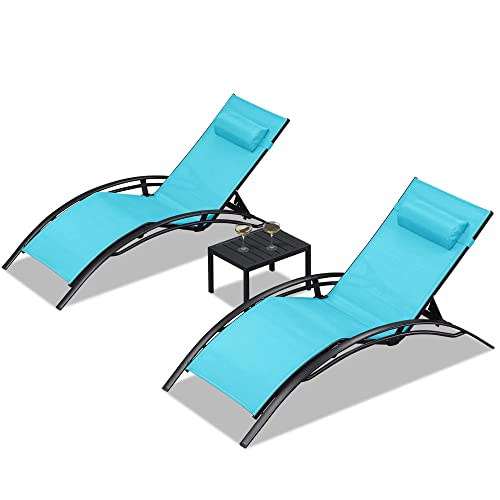 PURPLE LEAF XXL Lot De 2 Chaises Longues de Jardin avec Table, Bain de Soleil 5 Positions De Réglage, pour Terrasse, Pelouse, Jardin,Piscine, Lac Bleu