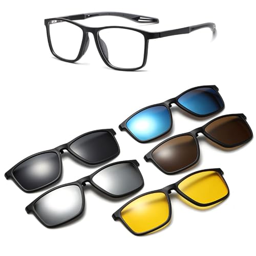 Chakralux Magnetic 5Pcs Clip-On Sunglasses Set for Men and Women – Polarized UV Protection Eyewear & Magnetic Eyeglasses Frames for Night Driving & Everyday Comfort