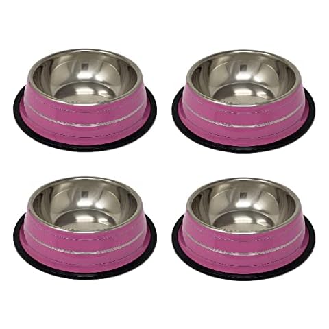 Petsentials by Melzon Non-Skid Food Bowl for Your Pet, Stainless Steel Pet Dish | Small, Pink, 18oz (4) Cover