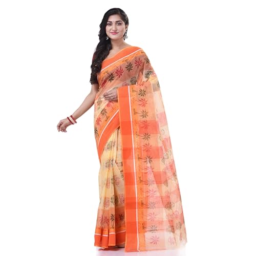 Image of dB DESH BIDESH Women`s Bengal Tant Tree Print Design Pure Handloom Cotton Saree Without Blouse Piece