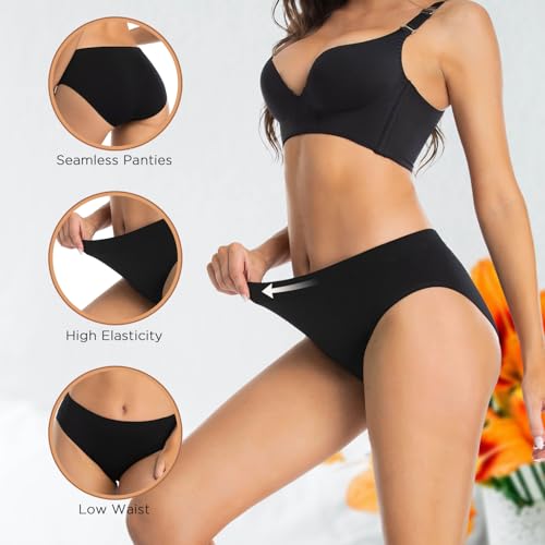 Womens Bikini Panties Seamless Underwear, Soft Stretch Cheekini Hipster Briefs 6 Pack3